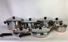 Vintage Revere Ware Copper Bottom Stainless Steel 14 Piece Cookware Set Clean picture