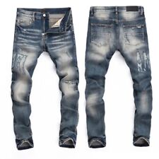 Men's Punk Ripped Elastic Slim fit Jeans， Retro Classic High Quality Blue Pants picture