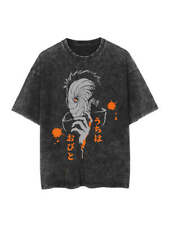 NEW Obito Vintage Washed T-Shirt, Naruto Anime Wash Tee, Black picture