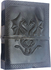 Handmade Vintage Leather Double Dragon Bound Journal  Black, 75