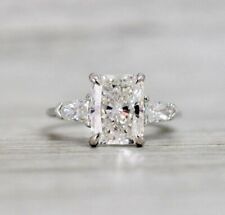 2.40 TCW 3 Stone Radiant Cut Moissanite 14k White Gold Engagement Wedding Ring picture