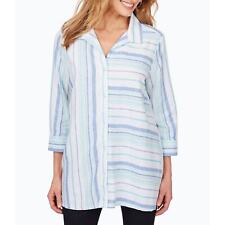 NWOT Foxcroft Santino Stripe Linen Blend Tunic in Blue and White Size 10 picture