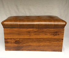 Vintage Faux Leather Upholstered Walnut Finish Wood Bench with Storage - Nice picture