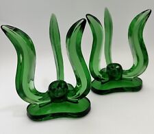 Vintage Viking Green Glass Hurricane Candleholders #1287 Flame Epic Squirrel picture