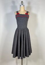 Vintage 1950's grey swirl cotton sun dress with circle skirt & red bow details M picture