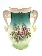 Antique Floral Austrian Vase With Double Handle Marked Austria 7.5in  picture