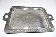 Antique Barbour Bros Silverplate Serving Platter Tray Engraved Floral w Handles picture