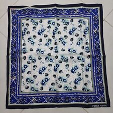 Peter Hahn Paisley Blue Hand-rolled Square Silk Scarf Retro VTG Neckerchief picture