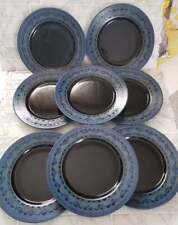 Vtg Arcoroc Frances Yucatan Black Blue Glass Dinner Plate Set of 8 10 7/8