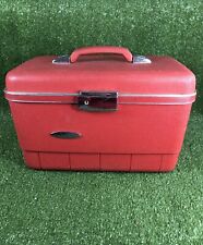 Vintage MCM Sears Forecast Red Hard Train Make Up Case Luggage Tackle Box Mirror picture