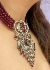Vintage Choker…Semi Precious Maroon Beads and Vintage AD, Maroon Stones Pendent picture