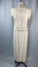 Vintage Dress SIZE LARGE ivory white beaded EDITH FLAGG gown picture