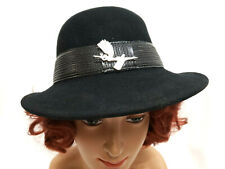 Womens wool felt hat 1930's 1940's style brimmed with feathers one size 22 1/4