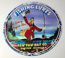 Vintage Porcelain Sign - Paw Paw Bait Goofy Fishing Sign - Gas Service Pump Sign picture