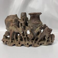 Antique Ornate Chinese Carved Soapstone Vase Rare Animals - As is - Damaged. picture