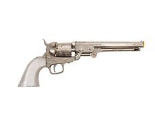 Denix Civil War Era M1851 Engraved Nonfiring Silver Revolver w. Faux Pearl Grips picture