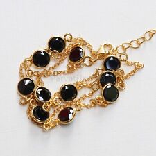 Natural Black Zircon Cut Gemstone Solid 18k Gold Partywear Womens Girls Necklace picture