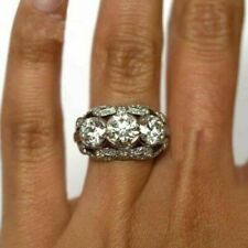Art Deco Round Lab Created Diamond Three-Stone Wedding 14K WhiteGold Filled Ring picture