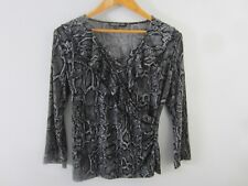 Jones New Yok Womens Medium Gray Black Animal Print Ruffle Crossover Knit Shirt picture