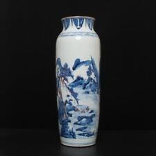 43CM Old Chinese Blue & White Porcelain Vase w/ landscape picture