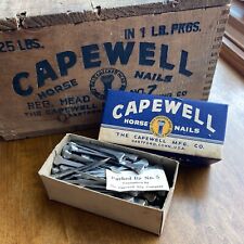 Vintage Capewell Horse Nails Complete Box 1lb Package Box Checkered Head Nail picture