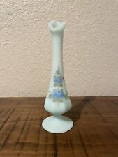 Vintage Fenton Blue Satin Glass Swung Bud Vase Hand Painted Signed 1960’s picture