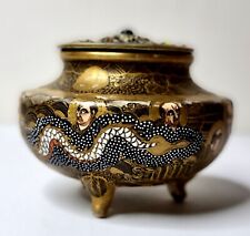 Japanese Satsuma Porcelain Incense Burner Polychrome & Gold Gilt Taisho Period picture