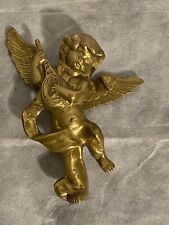 Vintage Threaded Brass Angel Cherub Playing Violin Church Bell Topper 6” picture