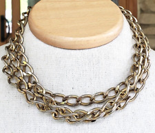 Vintage Heavy Flattened Curb Link Gold Tone Chain Long Necklace 46
