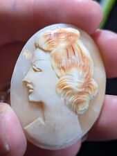 Antique French Beautiful Cameo Shell Young Maiden Vintage Hand Carved Authentic  picture