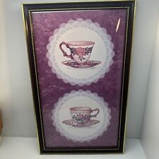 Vintage Framed  Tea Cups Art Print  Signed M Hatter 17.7