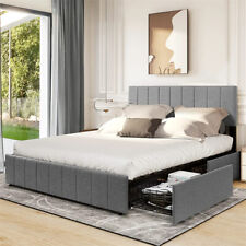 TAUS Queen Size Metal Bed Frame Upholstered Platform w/4 Sliding Storage Drawers picture