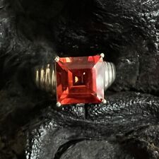 Vintage Clyde Duneier Square 6.54 ct Orange Ruby Ring Size 8 Sterling Silver CID picture