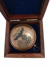 Antique Brass Push Button Compass'Nautical Gift Compass with Wooden Box picture