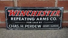 VINTAGE WINCHESTER REPEATING RIFLES SOLD REPAIR DEALER PORCELAIN METAL SIGN RARE picture