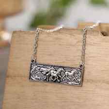 Retro Rectangular 3D Carved Horses Pattern Silver Color Pendant Necklace Silvery picture