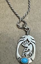 Vintage Native American Turquoise Kokopelli Sterling Silver Pendant Necklace picture