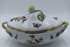 Herend Hungary Rothschild Porcelain Covered Oval Bonbon Dish W Rose & Butterfly picture