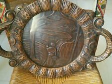 Vintage Unusual Large CARVED HANDLED ROUND MEXICAN Tray Mexicana Monterey picture
