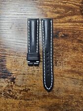 Vintage Breitling OEM 19mm Original Black Calf Leather Strap for 16mm Buckle  picture