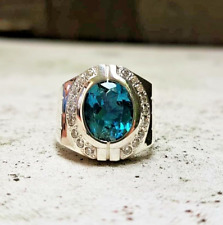 Natural London Blue Topaz Men's Ring With 925 Sterling Silver Oval Shape Gif Him picture