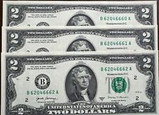 *Lot of 3 LUCKY CRISP Uncirculated/Sequential $2 Two Dollar Bills* Series 2017A. picture