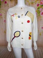 Vintage LeRoy Knitwear Embroidered Button-Up Tennis Cardigan Sweater Medium picture