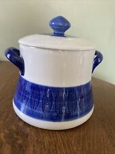 Rorstrand of Sweden KOKA Blue Bean Pot with Lid, Leaf Pattern picture