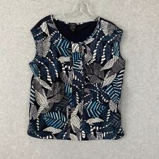 Ann Taylor Top Womens LP Blue Abstract Sleeveless Stretch Pullover Blouse picture