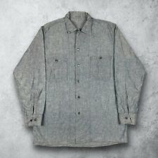 Vintage 40s Selvedge WWII Chambray USN Navy Button Up Shirt Stencil Medium picture