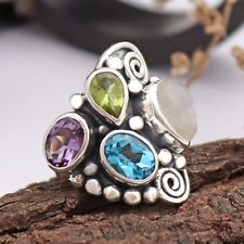 Natural Rainbow Moonstone With Multistone Sterling Silver Ring Size 5 picture