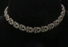 925 Sterling Silver - Vintage Marcasite Love Heart Link Chain Necklace - NE2326 picture