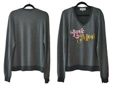Wildfox Womens Gray Glittery Love More LS Soft Pullover Sweatshirt Top Large picture