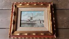 Small ANTIQUE Signed Outsider Art Painting Dutch WINDMILL Wood Slate picture